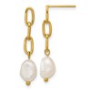 Chisel Stainless Steel Yellow IP-plated Open Chain with Freshwater Cultured Pearl Dangle Earrings - 2 of 4