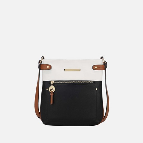 MKF Collection Colorblock Crossbody Bag with Zip Pockets, Camila | MKF Collection by Mia K - Black Cognac