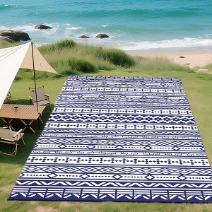 Outsunny Outdoor Patio Rug, Large Camping Carpet with Carrying Bag, Waterproof Plastic Straw, Reversible, Geometric Wall - 1 of 4