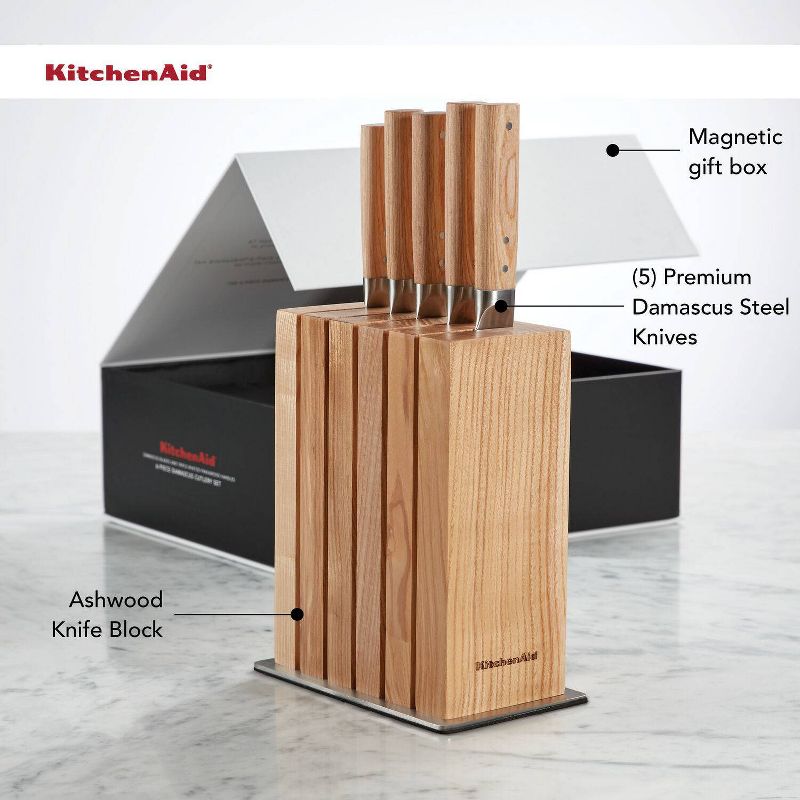 KitchenAid Premium 6pc Ash Wood Block Knife Set, 5 of 8