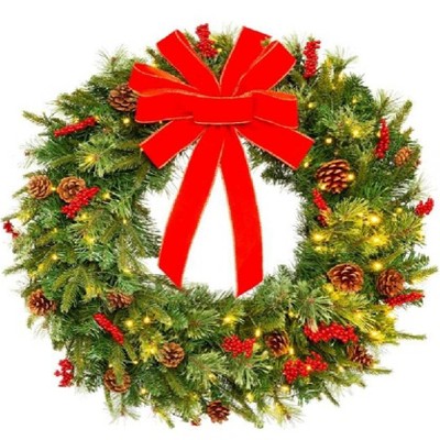 TackView 24Inch Christmas Wreath, Artificial Wreath- Holiday Decorations for Indoor Outdoor Mantel Door,Green+Red