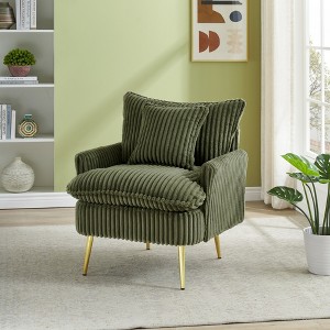 KWPZQEB Accent Chair, Upholstered Corduroy Armchair with Pillow & Metal Legs, Mid-Century Modern Sofa Chairs for Living Room, Bedroom - 1 of 4