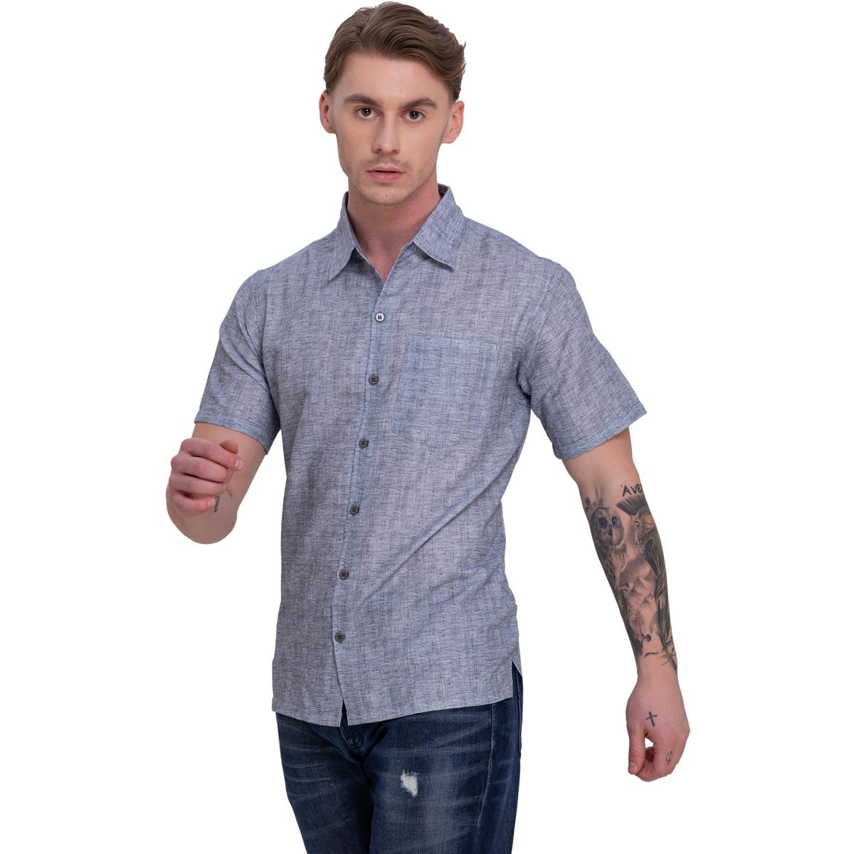 HAPPY BAY Mens Hawaiian Shirts Short Sleeve Button Down Shirt Men's Casual Shirts Vacation Tropical Summer Party Shirts for Men Funny XXL Grey Solid - thumbnail 4