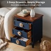 Lirago Blue Vintage Farmhouse End Table 24.8"H x 14.2"D x 18.9"W Rustic Nightstand with 3 Drawers Floral Knobs - 4 of 4