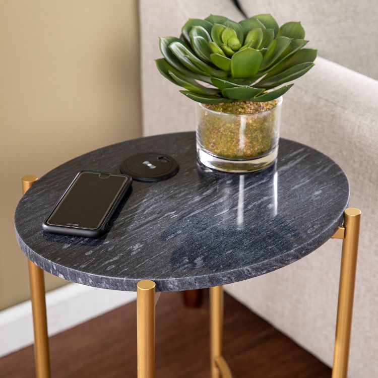 Clarvin Side Table with Wireless Charging Station - Gold/Black - SEI, 3 of 8