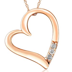 Pompeii3 Diamond Heart Pendant Necklace 18" 3-Stone 10K Rose Gold - 1 of 4