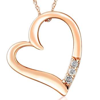 Pompeii3 Diamond Heart Pendant Necklace 18" 3-Stone 10K Rose Gold