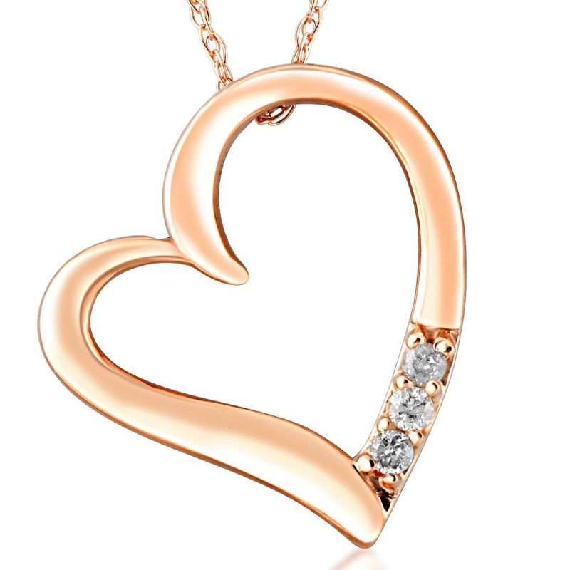 Pompeii3 Diamond Heart Pendant Necklace 18" 3-Stone 10K Rose Gold, 1 of 4