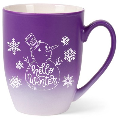 Elanze Designs Hello Winter Two Toned Ombre Matte Purple and White 12 ounce Ceramic Stoneware Coffee Cup Mug