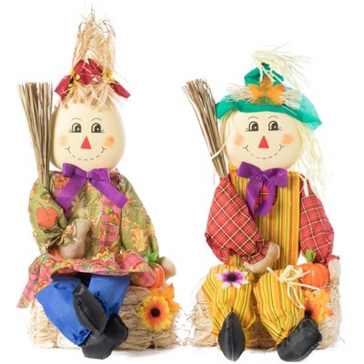 GardenisedSet of 2 Garden Scarecrows Sitting on Hay Bale