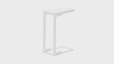 White Metal and Wood Rectangular C-Shaped Accent Table