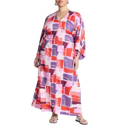 ELOQUII Women's Plus Size Printed Duster Dress With Tie