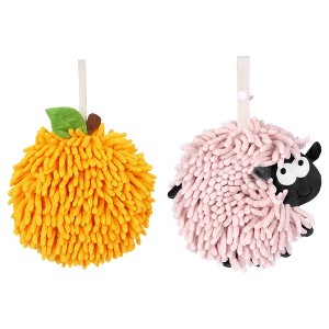 REGALWOVEN 2 Pcs Cute Comfortable Soft Absorbent Chenille Ball Fuzzy Hand Towel - 1 of 4