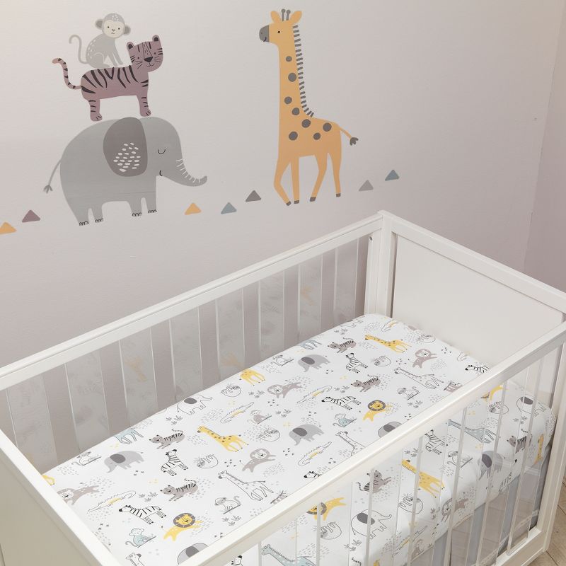 Lambs & Ivy Animal Jungle Soft 100% Cotton Jersey Baby Fitted Crib Sheet, 2 of 7