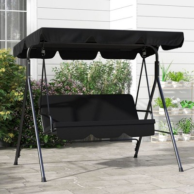 PAGED 3-Seat Outdoor Swing Chair with Adjustable Tilt Canopy and Removable Cushion,Porch Swing with Steel Frame Standfor Patio,Porch