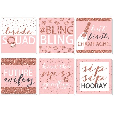 Big Dot of Happiness Bride Squad - Funny Rose Gold Bridal Shower or Bachelorette Party Decorations - Drink Coasters - Set of 6