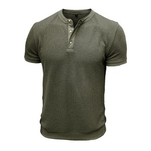 Men's Short Sleeve Textured Knit Henley Shirt Casual Style Pullover T-Shirt - 1 of 4