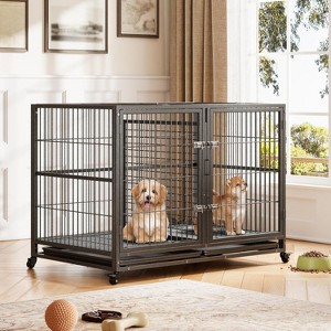 Garvee 42 Inch Heavy Duty Foldable Dog Crate with Removable Tray Wheels Dual Feeding Doors and Divider - 1 of 2