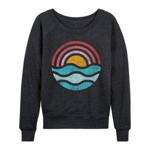 Women's - Instant Message - Simple Sunset Waves Lightweight French Terry Wide Neck Long Sleeve Graphic Shirt - 1 of 4