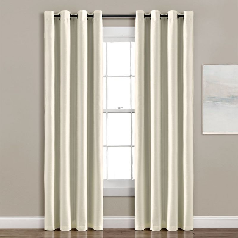 Home Boutique Insulated Grommet 100% Blackout Faux Silk Window Curtain Panel Ivory Single 52X84, 1 of 2