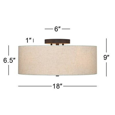 Bronze Flush Mount Ceiling Light with Oatmeal Drum Shade