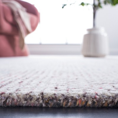Handmade Ivory and Blue Wool Blend Abstract Area Rug, 5' x 8'