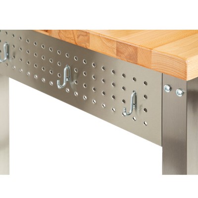 Seville Classics Stainless Steel Work Center Island Table Kitchen Cart with Wood Top