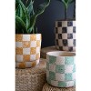 Checkered Clay Planters with Trays Set of 3 – 11" Tall by Kalalou - 4 of 4