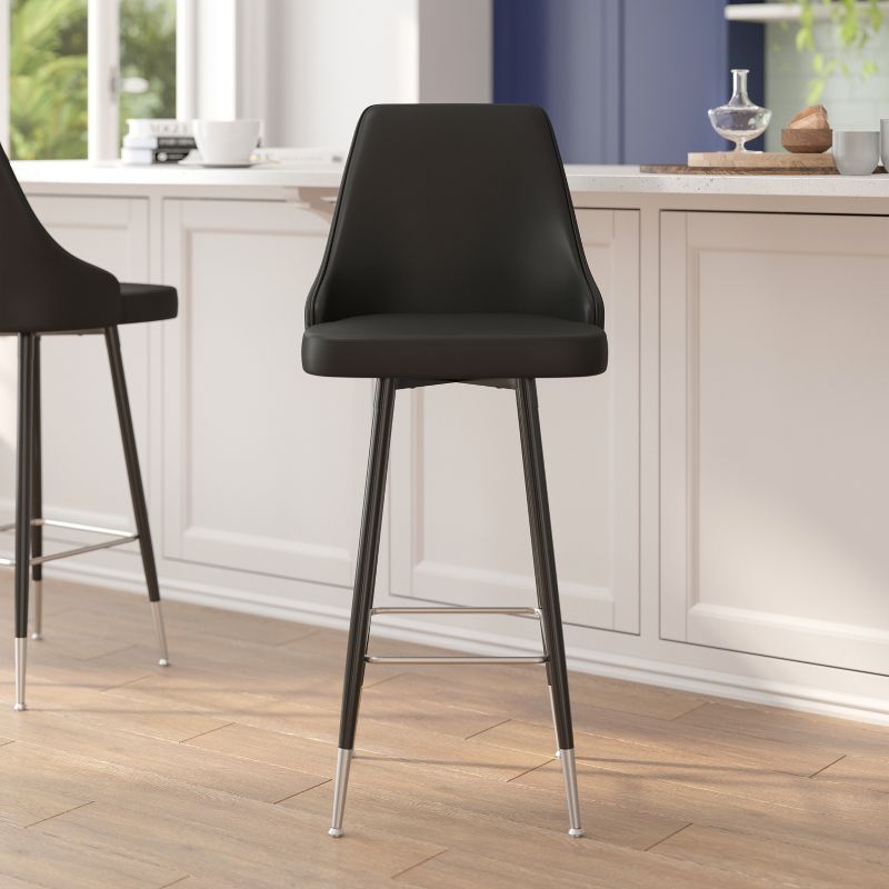Flash Furniture Shelly Set of 2 Commercial LeatherSoft Bar Height Stools with Solid Black Metal Frames and Chrome Accented Feet and Footrests, 5 of 13