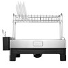 happimess Simple 20.75" Fingerprint-Proof Stainless Steel 2-Tier Dish Drying Rack with Swivel Spout Tray, Stainless Steel/Black - 2 of 4