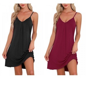 INSPIRE CHIC Women's 2 Pcs Sleeveless Camisole V Neck Pajama Dress Sleepwear Nightgowns - 1 of 4