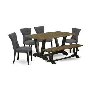 HomeStock 6-Pc Rectangle Natural Oak Finish Solid Wood Top Dining Table with 1-Bench, 4-Chairs - 1 of 4