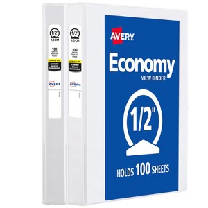 Avery 1/2" Economy View Binder, Round Rings, 2 White Binders (05706) - 1 of 4
