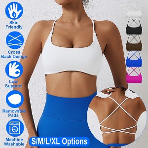 NPolar "Women’s Cross Back Sports Bra - Padded, Strappy Crop, Open Back, Low Impact Fitness Tank Top" X-Large White - 1 of 4