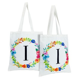 2 Pack Monogrammed Initial Tote Bags, Reusable Grocery Bag for Women, Embroidered, White, 29 in. - 1 of 4