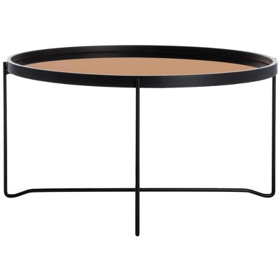 Ruby Round Rose Gold Glass and Black Wood Coffee Table