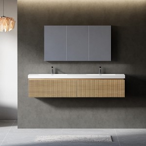 Whisen Floating Wall-Mounted Bathroom Vanity with Wave-Textured Soft-Close Drawers, Basin, Pre-Assembled Cabinet - 1 of 4