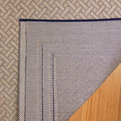 Navy and Sand Rectangular Synthetic Outdoor Rug, 6' x 9'