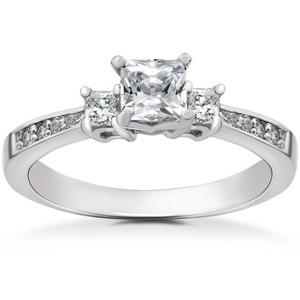 Pompeii3 7/8 ct Princess Cut Diamond 3-Stone Solitaire Engagement Ring 14k White Gold - 1 of 4