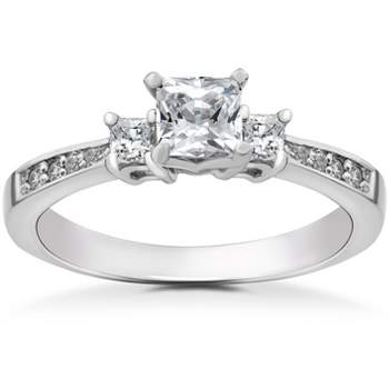 Pompeii3 7/8 ct Princess Cut Diamond 3-Stone Solitaire Engagement Ring 14k White Gold
