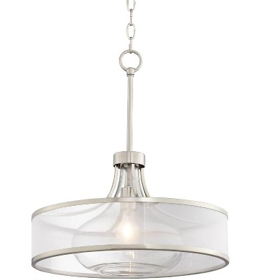 Possini Euro Design Brushed Nickel Pendant Light 19 1/4" Wide Modern Art Deco Silver Organza Drum Clear Glass Shade for Kitchen