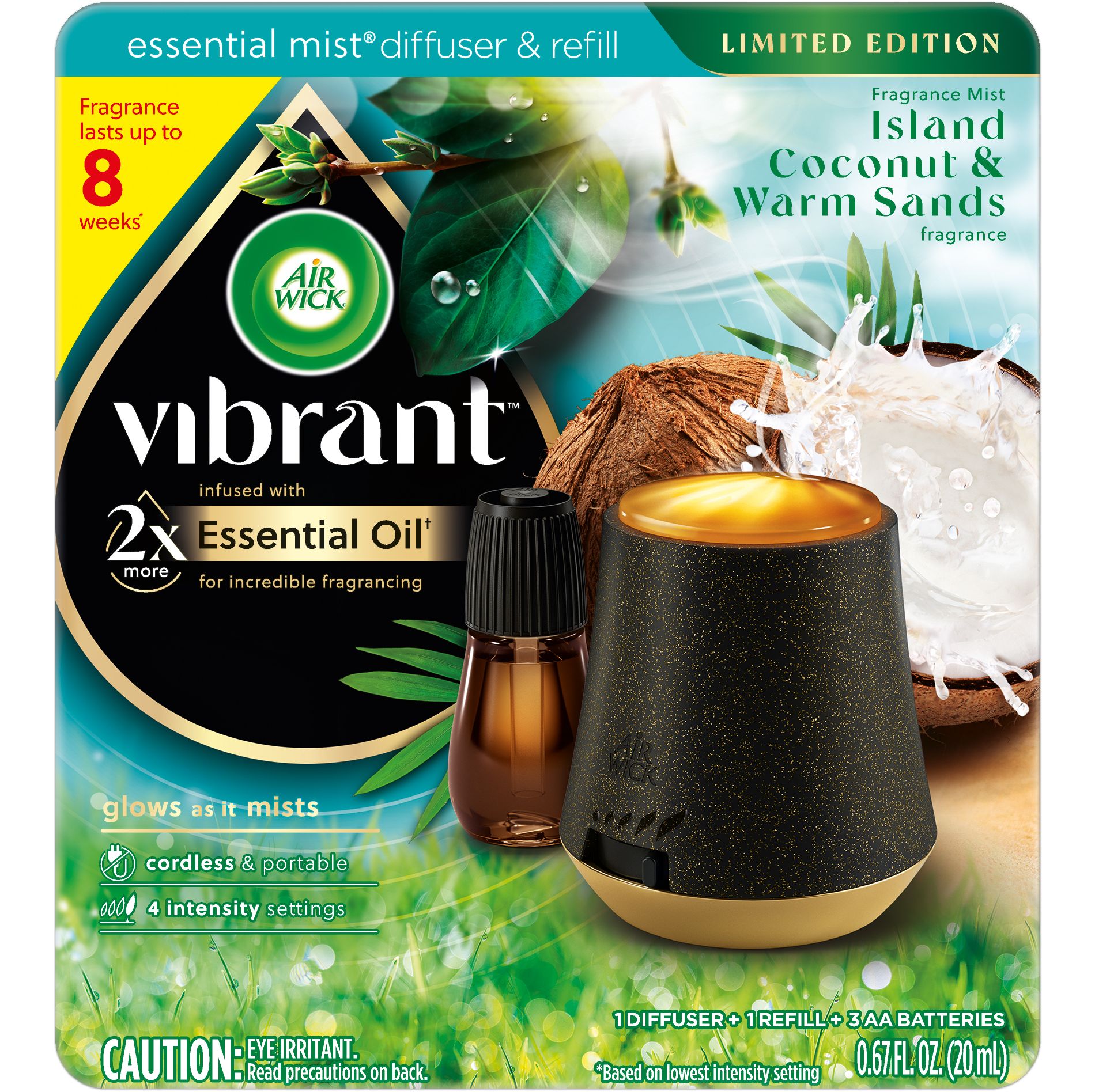 Air Wick Vibrant Essential Mist Diffuser and Refill Kit - Island Coconut & Warm Sands - 0.67 fl oz