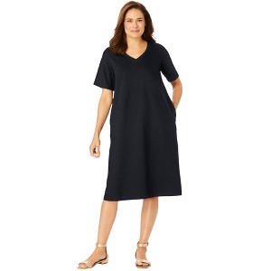 Woman Within Women's Plus Size Perfect Short-Sleeve V-Neck Tee Dress - 1 of 4