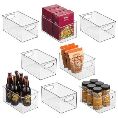 mDesign Plastic Kitchen Pantry Storage Organizer Bin with Handles, 8 Pack, Clear
