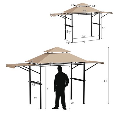 Beige and Black Steel Grill Gazebo with Side Awnings