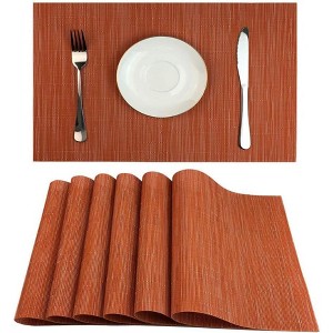 Aoibox Set of 6 Heat-Resistant Washable Woven Vinyl Placemats for Dining Table, Easy to Clean, Stylish Orange Design - 1 of 4