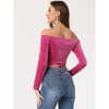 Allegra K Women's Velvet Solid Stretch Long Sleeve Off Shoulder Crop Tops - 4 of 4