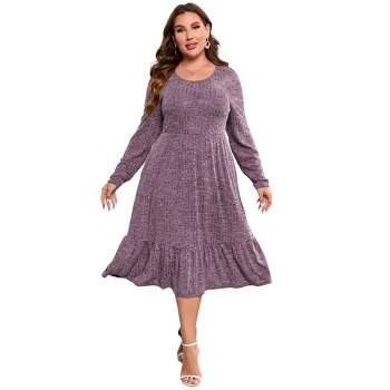 WhizMax Women's Classic Ribbed Knit Sweater Dress Plus Size Stretchy Comfy Casual Fall Dress