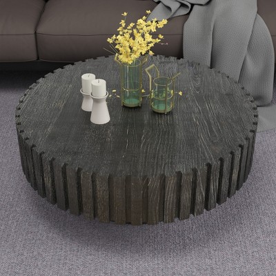 Vynxaria Modern Minimalist Circular Black Coffee Table - 31.4" Natural Wood Finish