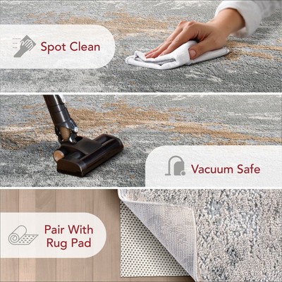 Eco-Sleek Silver Abstract 5' x 8' Synthetic Area Rug